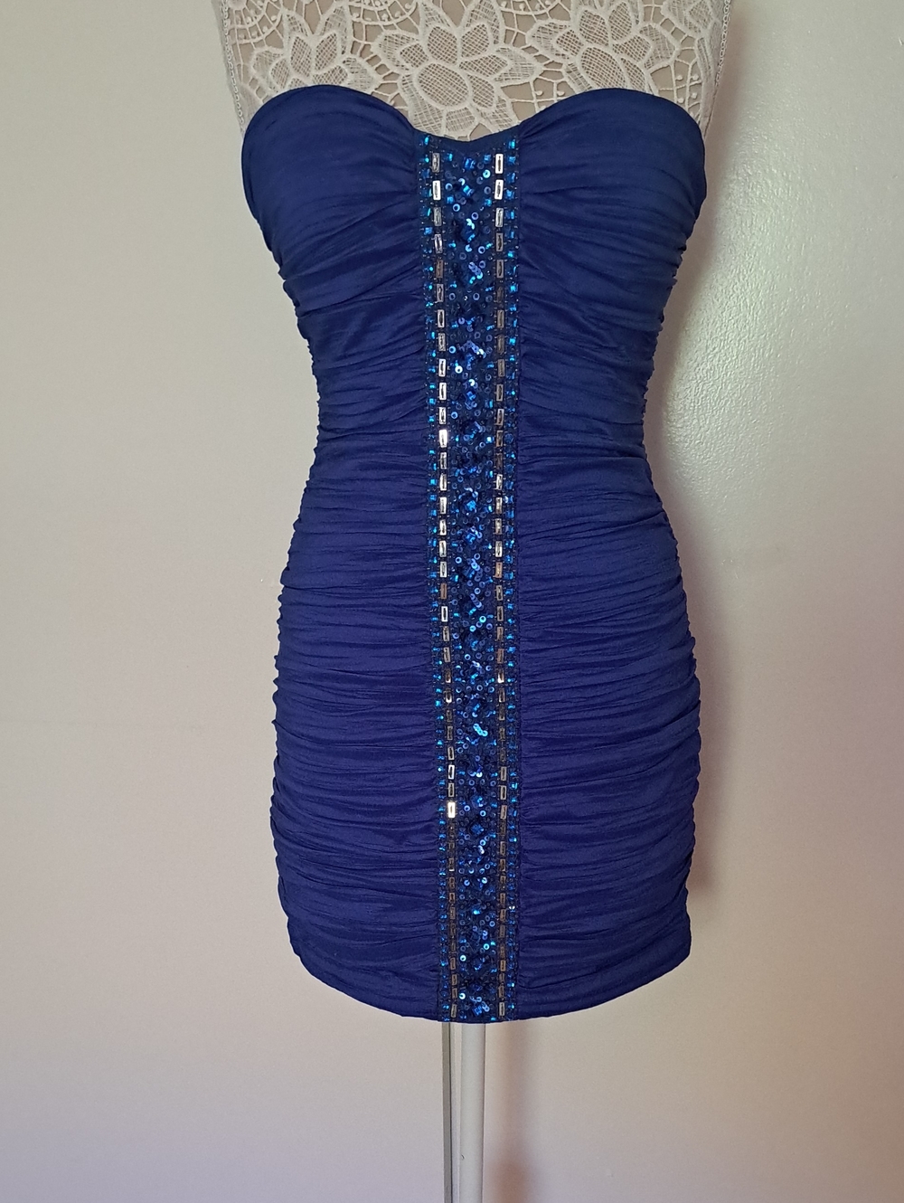 ARDEN B. EXCLUSIVE Strapless Royal Blue Ruched Dress with Sequin Center